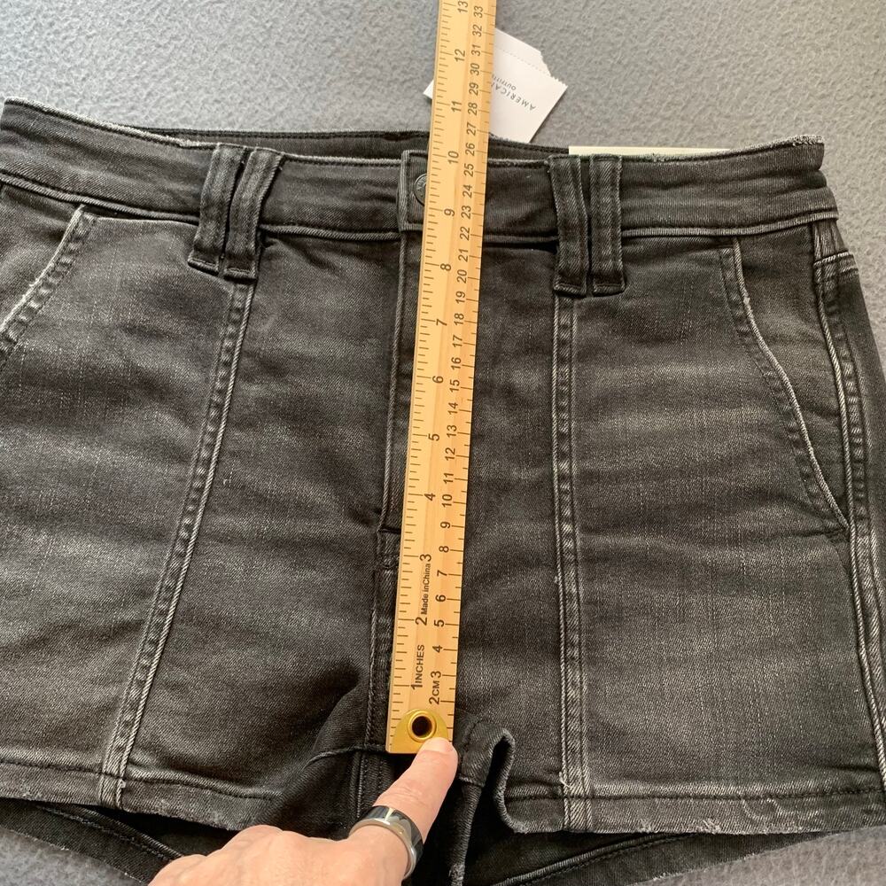 NWT American Eagle Super High Rise Shortie Shorts Size 6 Black Stretch Denim 28W - Picture 6 of 7